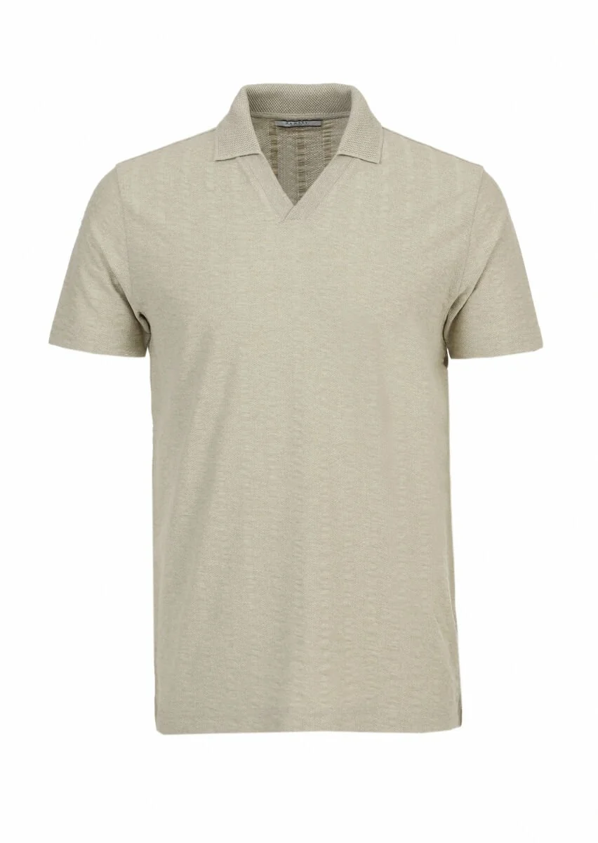 Reseda Green Jacquard Polo Neck 100% Cotton T-Shirt - 7