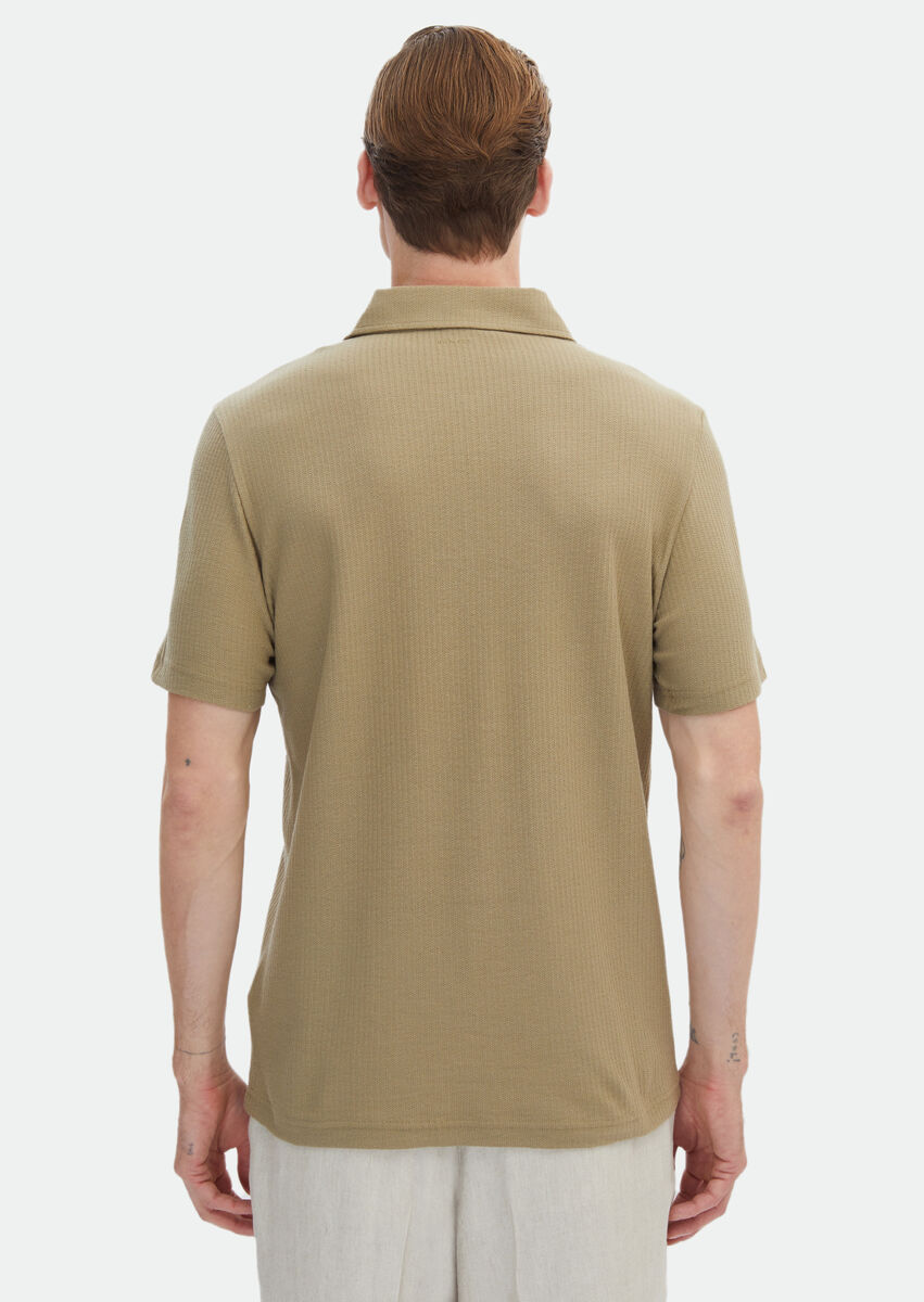 Reseda Green Jacquard Polo Neck 100% Cotton T-Shirt - 6