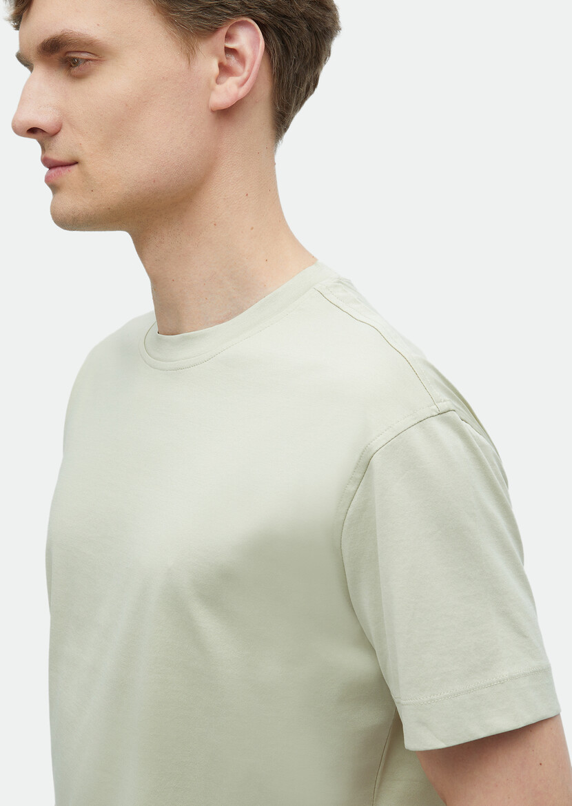 Reseda Green Plain Crew Neck 100% Cotton T-Shirt - 4