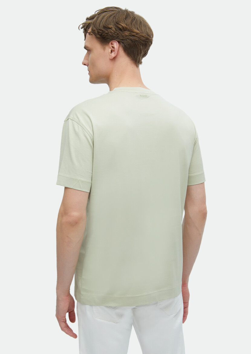 Reseda Green Plain Crew Neck 100% Cotton T-Shirt - 5