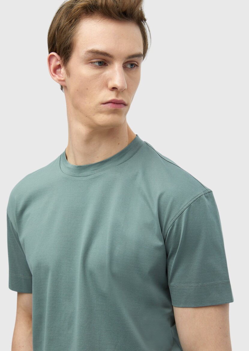 Reseda Green Plain Crew Neck 100% Cotton T-Shirt - 3