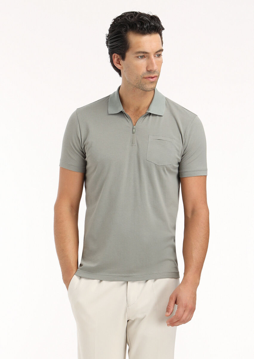 Reseda Green Plain Polo Neck Cotton Blended T-Shirt - 2