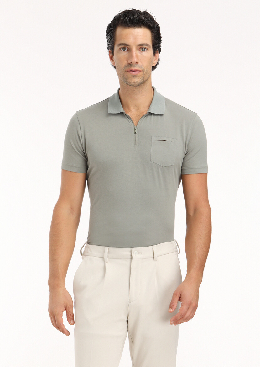 Reseda Green Plain Polo Neck Cotton Blended T-Shirt - 3