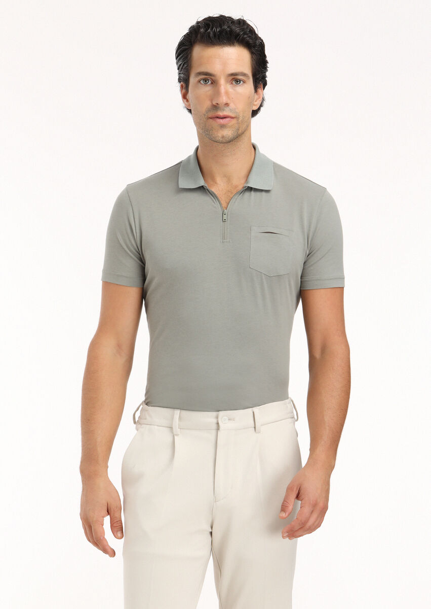 Reseda Green Plain Polo Neck Cotton Blended T-Shirt - 3