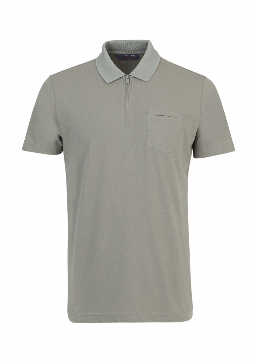 Reseda Green Plain Polo Neck Cotton Blended T-Shirt - 6