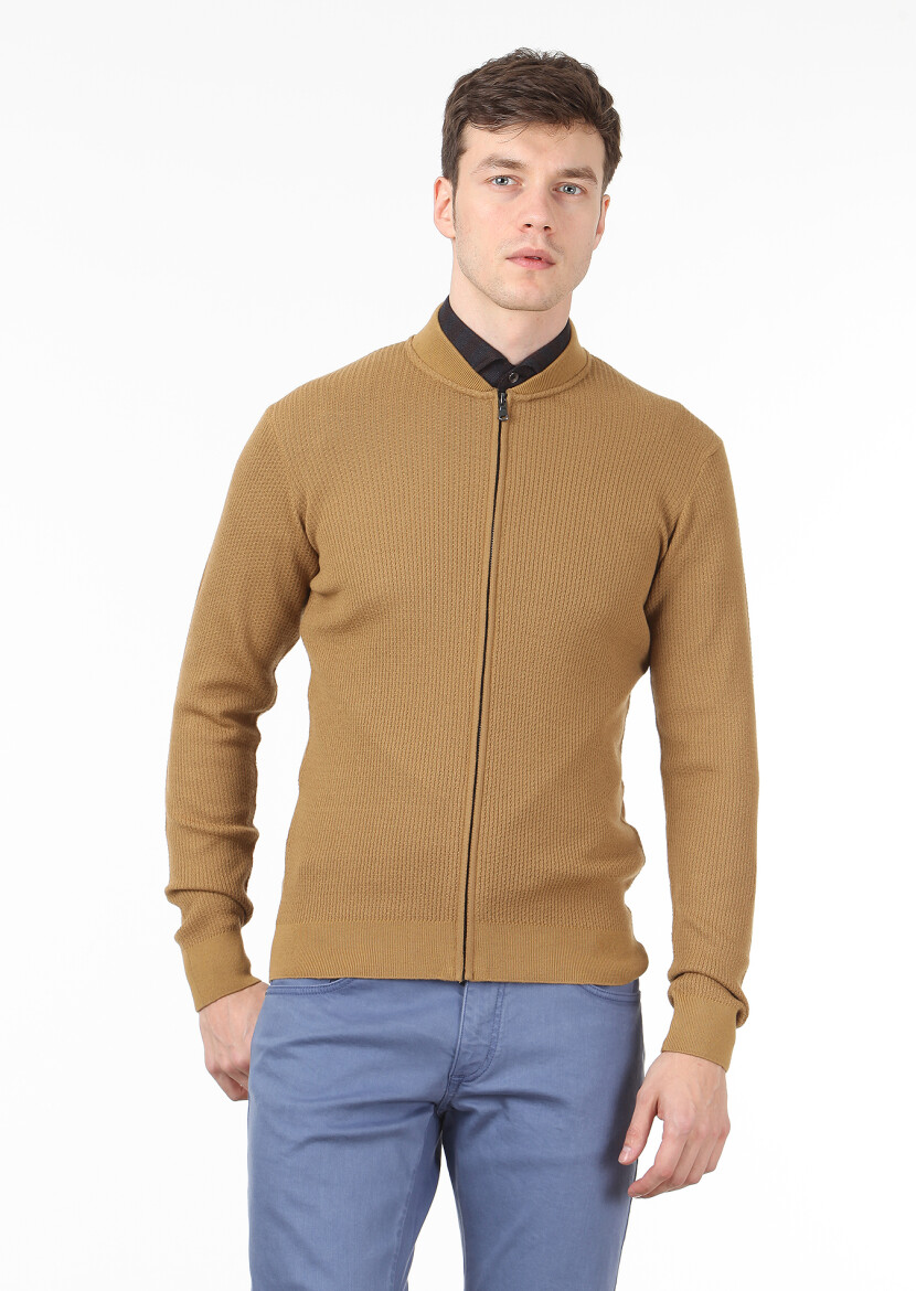 Saffron Jacquard Wool Blended Cardigan - 1