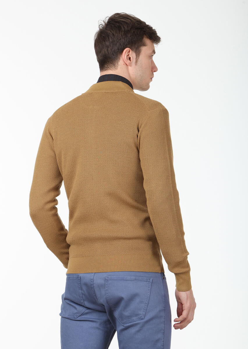 Saffron Jacquard Wool Blended Cardigan - 4