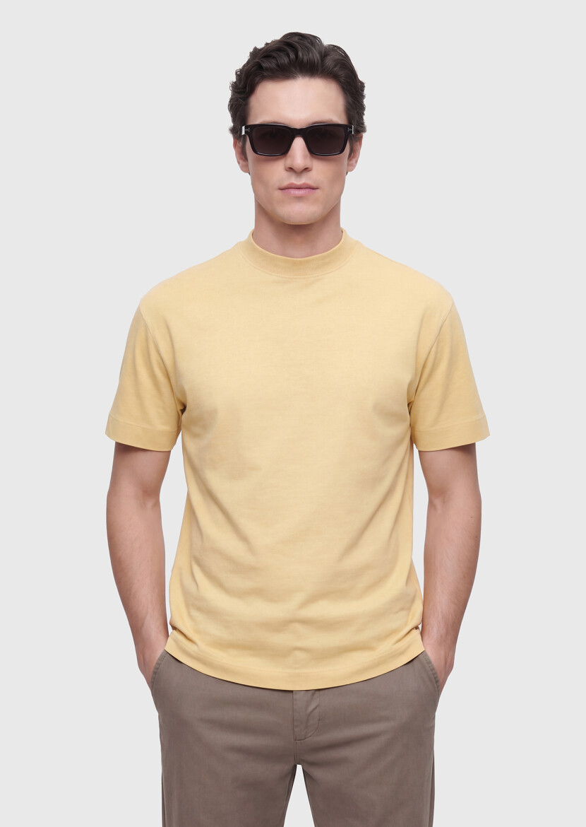 Saffron Plain Crew Neck 100% Cotton T-Shirt - RAMSEY