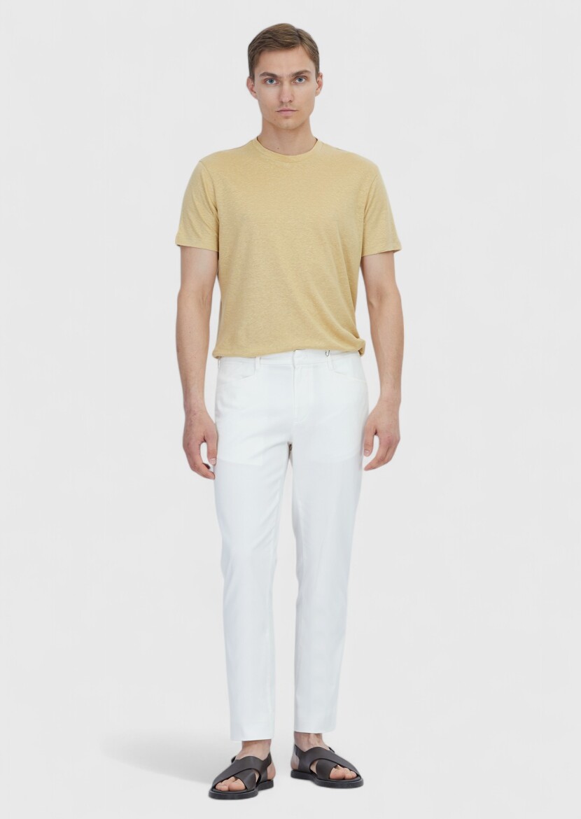 Saffron Plain Crew Neck 100% Linen T-Shirt - RAMSEY