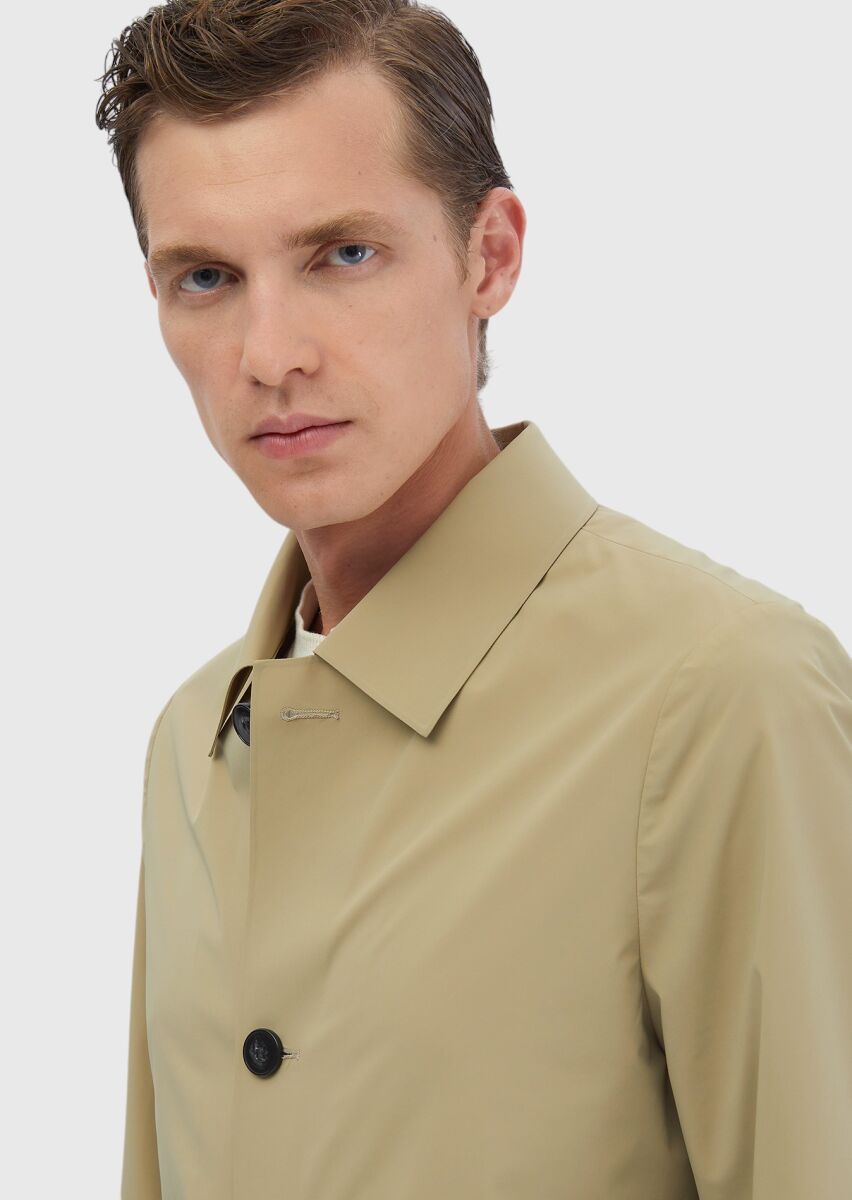 Saffron Regular Fit Shirt Collar Casual Weaving Rain Coat - 4