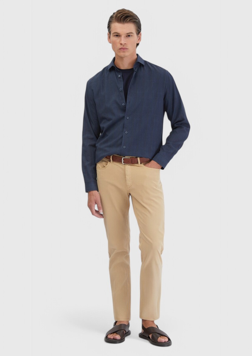 Saffron Weaving Slim Fit Casual Cotton Blended Trousers - RAMSEY