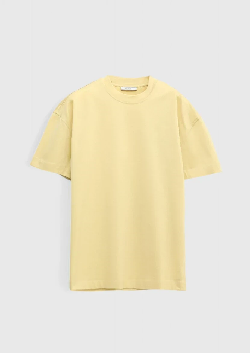 Safran Düz Bisiklet Yaka %100 Pamuk T-Shirt - 7
