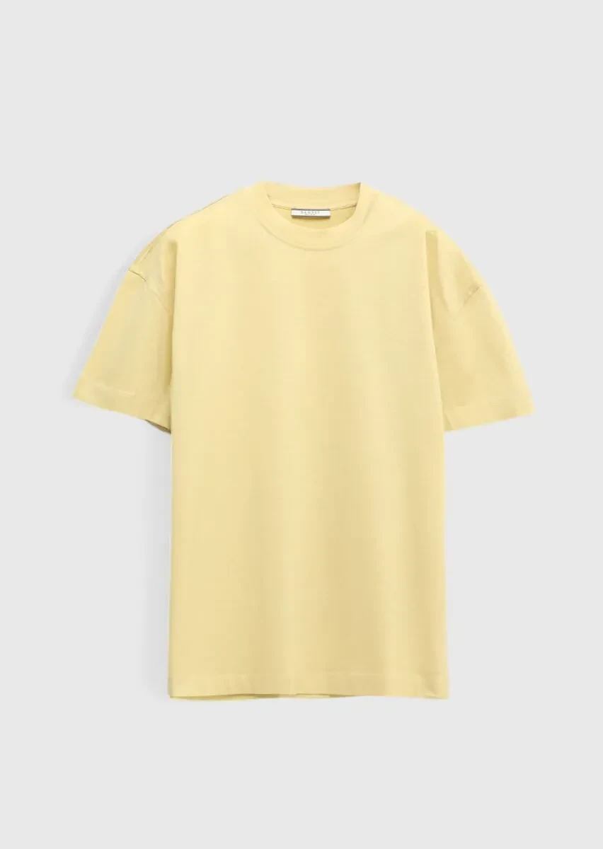 Safran Düz Bisiklet Yaka %100 Pamuk T-Shirt - 7