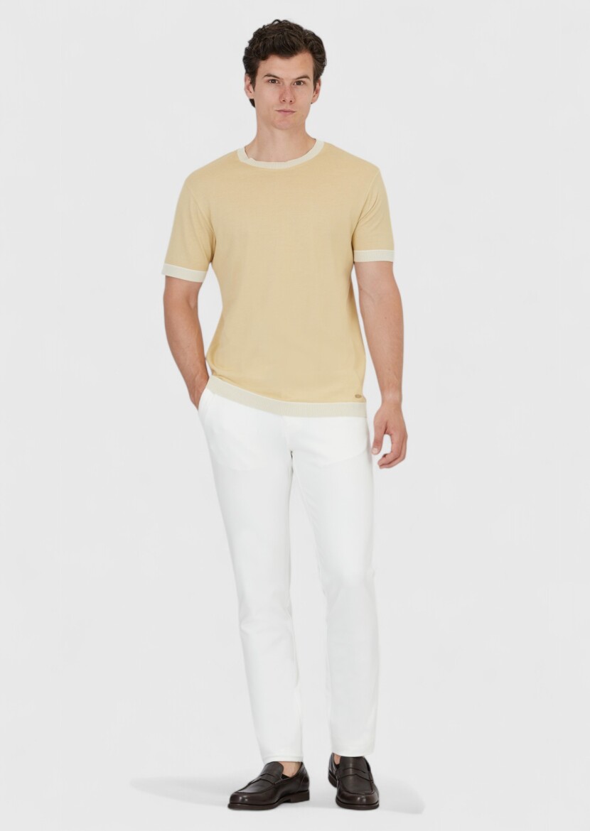 Safran Düz Bisiklet Yaka %100 Pamuk T-Shirt 