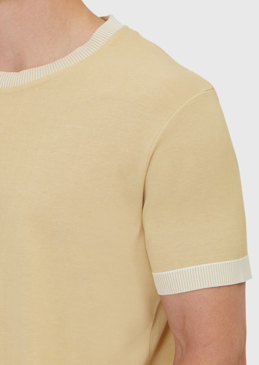 Safran Düz Bisiklet Yaka %100 Pamuk T-Shirt - 4