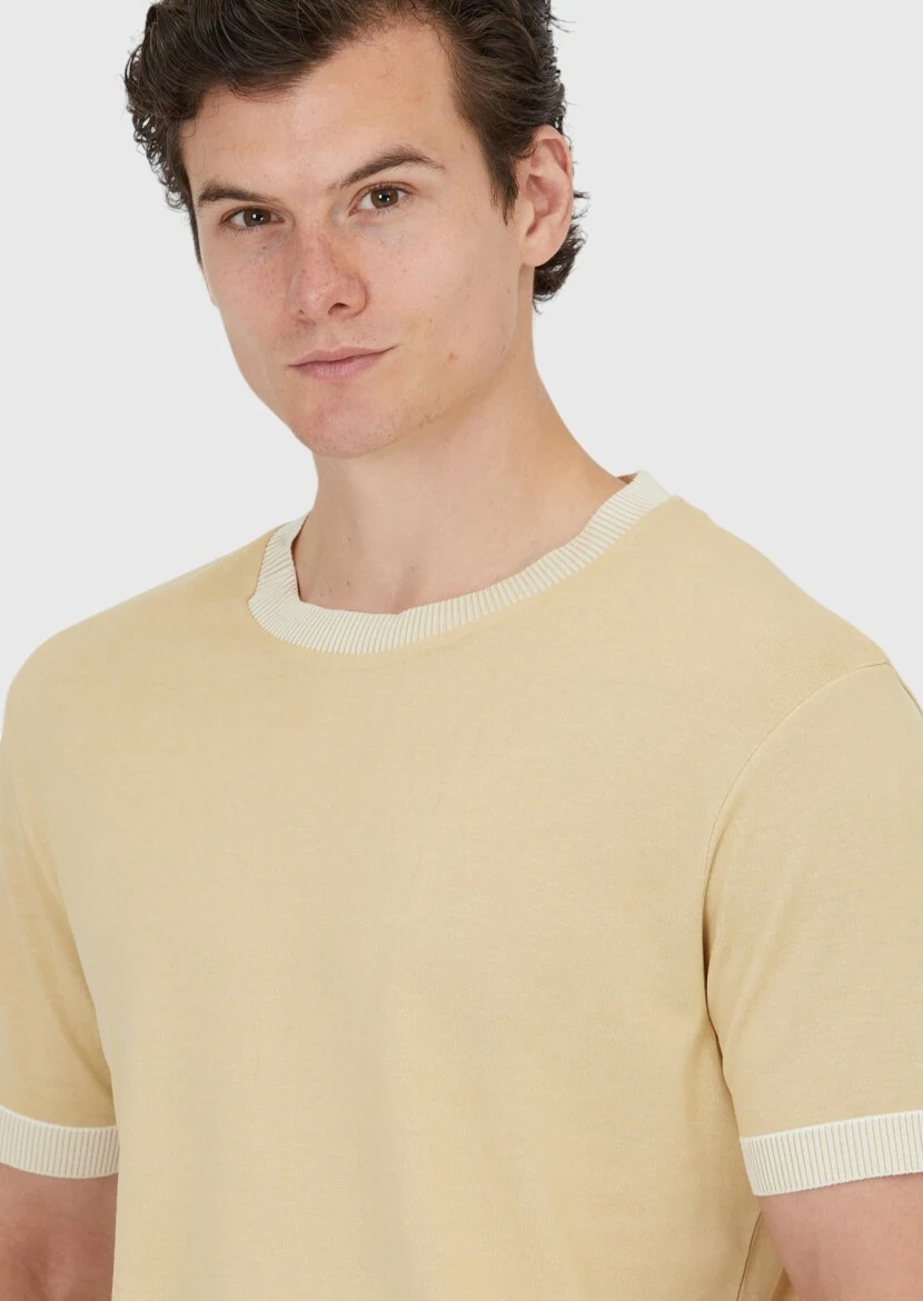 Safran Düz Bisiklet Yaka %100 Pamuk T-Shirt - 3