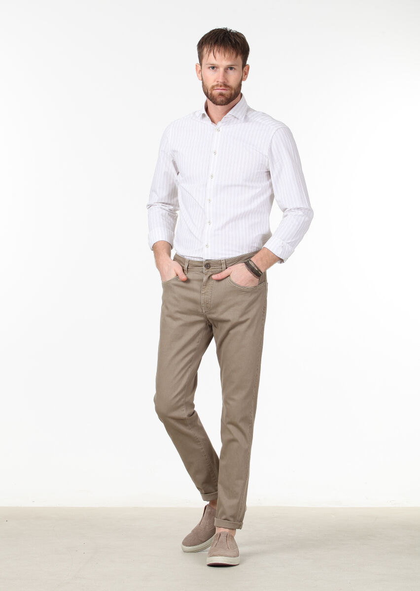 Safran Düz Dokuma Slim Fit Casual Pamuk Karışımlı Pantolon - 1