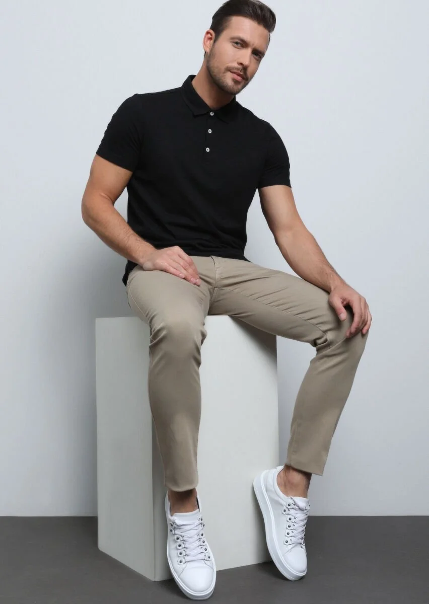 Safran Düz Dokuma Slim Fit Casual Pamuk Karışımlı Pantolon - 2