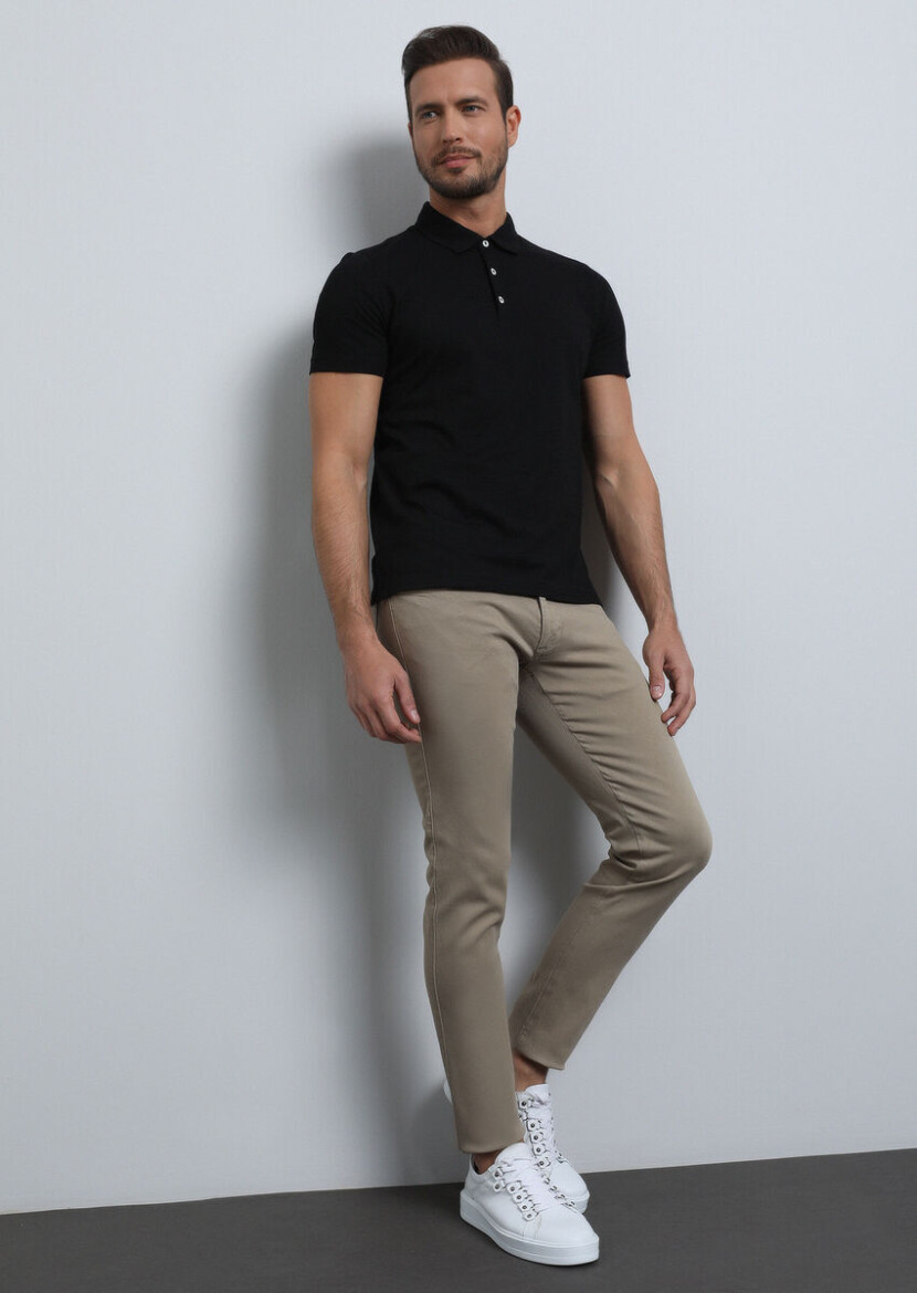 Safran Düz Dokuma Slim Fit Casual Pamuk Karışımlı Pantolon - 1