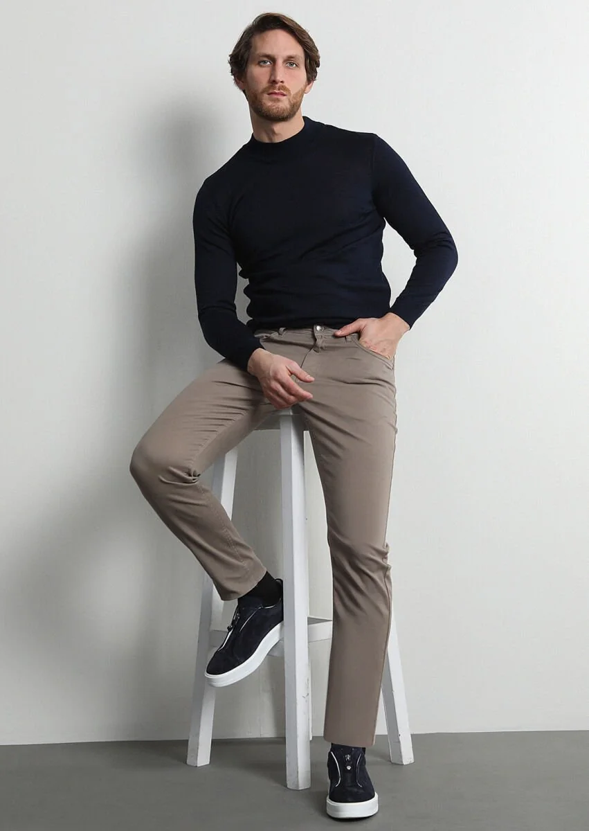 Safran Düz Dokuma Slim Fit Casual Pamuk Karışımlı Pantolon - 1