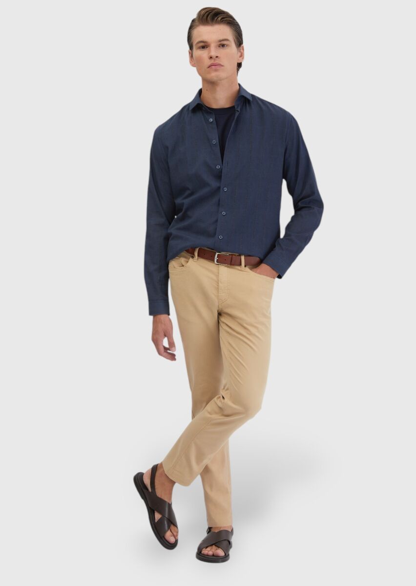 Safran Düz Dokuma Slim Fit Casual Pamuk Karışımlı Pantolon - 2