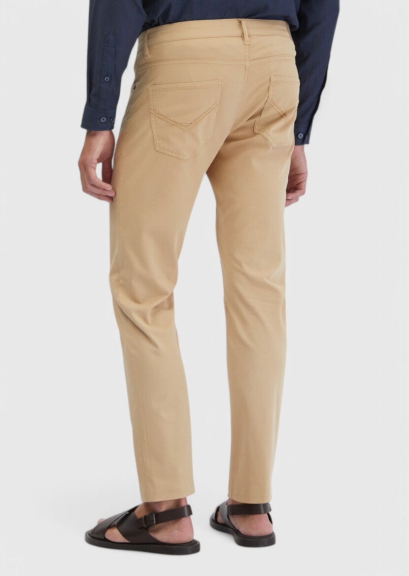 Safran Düz Dokuma Slim Fit Casual Pamuk Karışımlı Pantolon - 5
