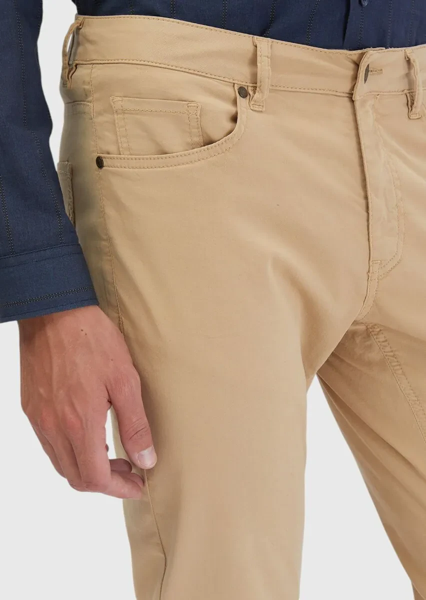Safran Düz Dokuma Slim Fit Casual Pamuk Karışımlı Pantolon - 4