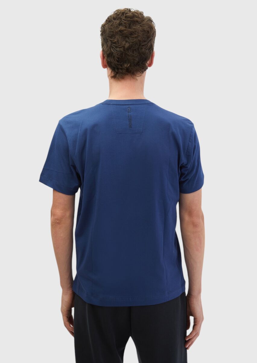 Saks Baskılı Bisiklet Yaka %100 Pamuk T-Shirt - 4