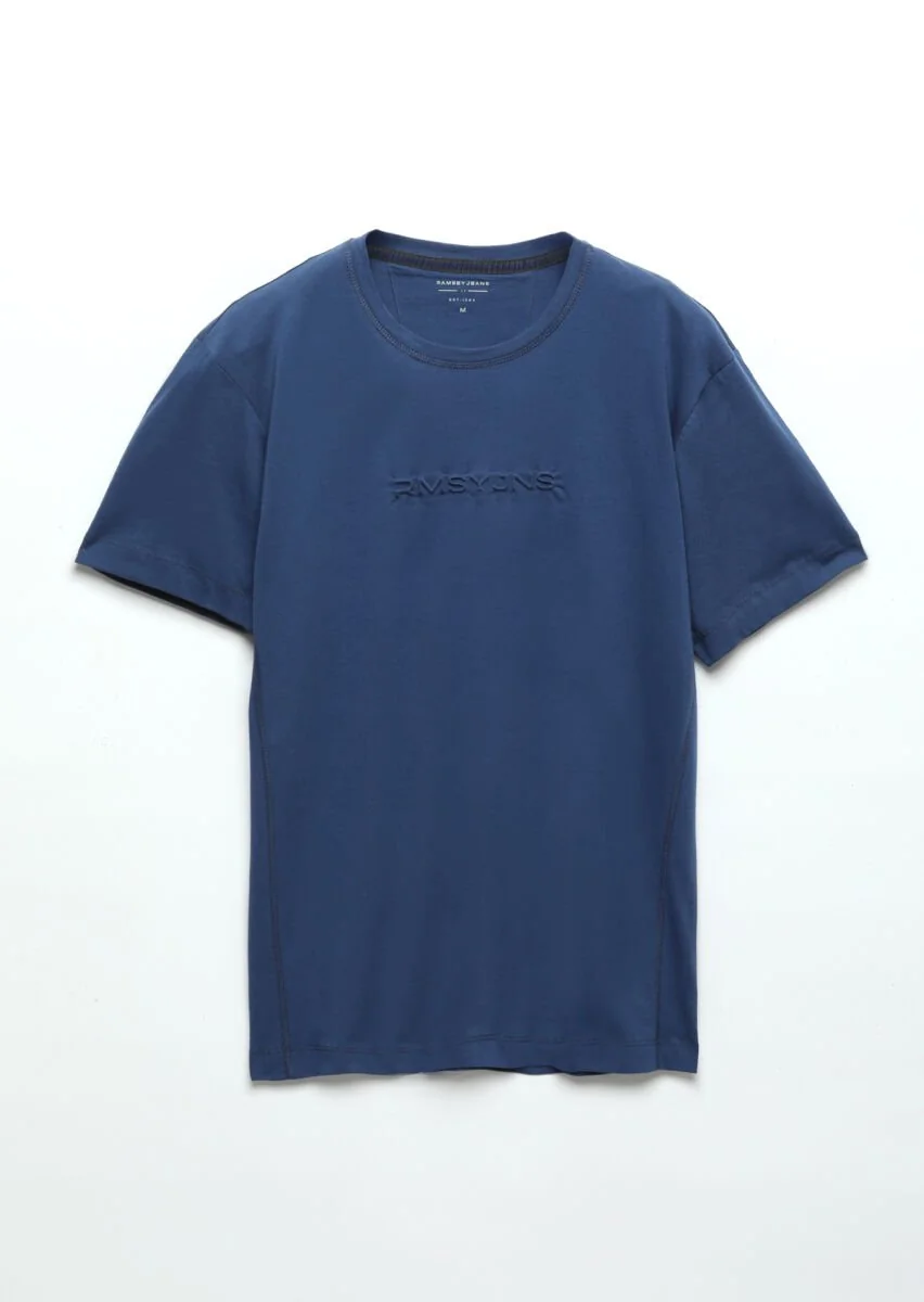 Saks Baskılı Bisiklet Yaka %100 Pamuk T-Shirt - 5