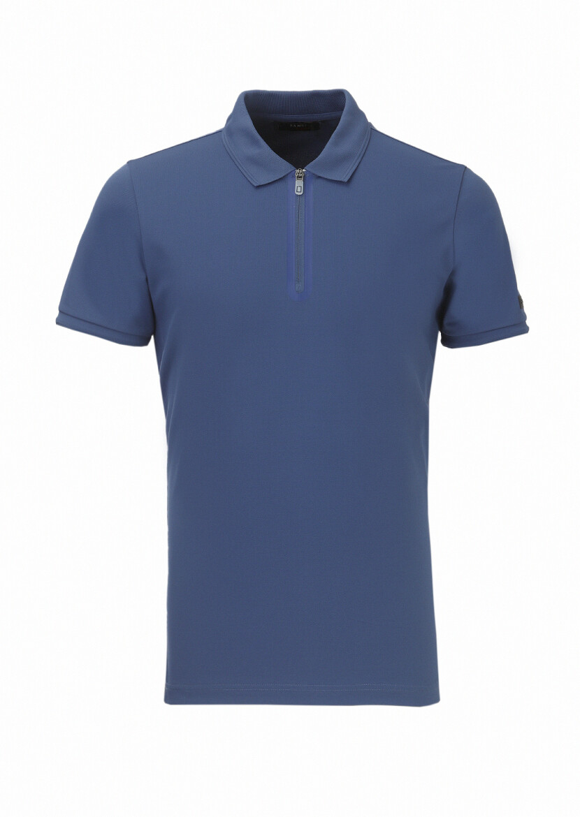 Saks Baskılı Polo Yaka Pamuk Karışımlı T-Shirt 