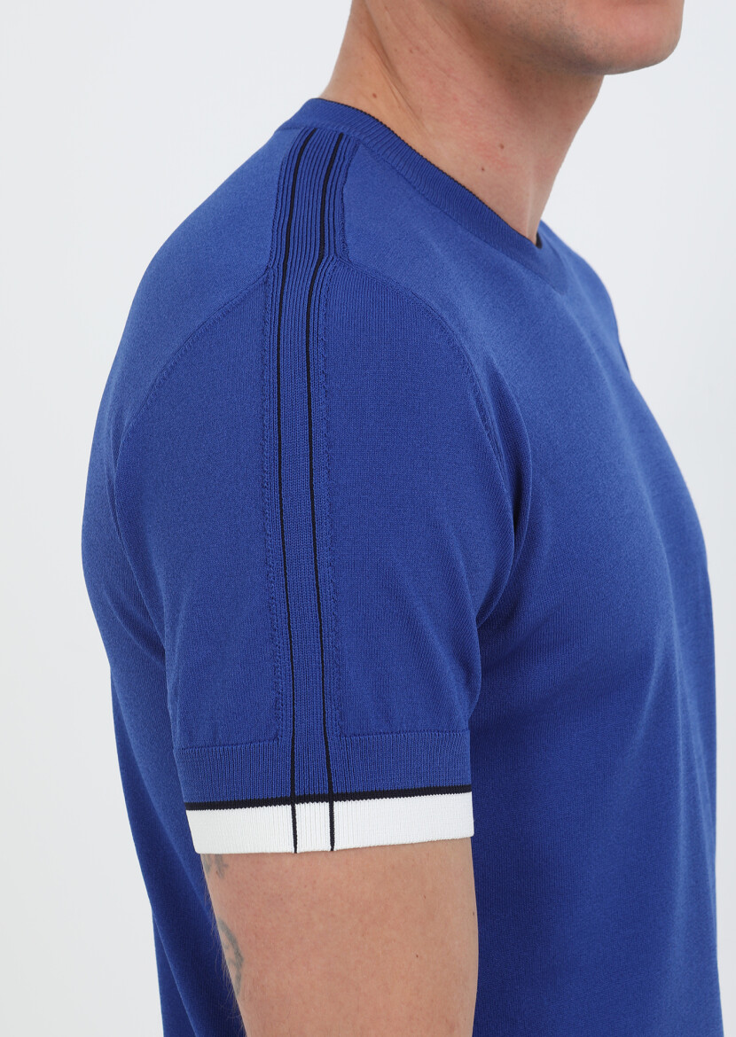 Saks Bisiklet Yaka Düz Örgü Triko - 3