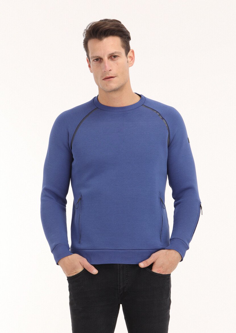 Saks Bisiklet Yaka Düz Sweatshırt 