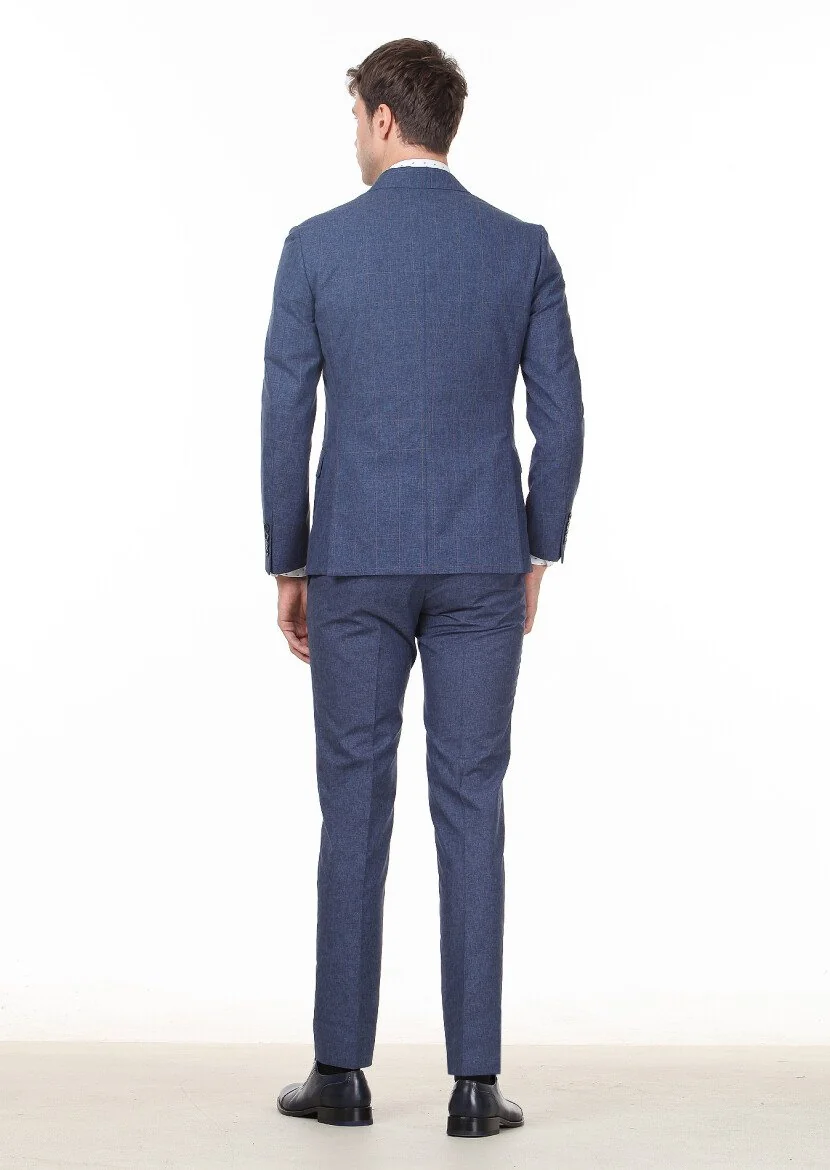 Saks Checkered Zeroweight Slim Fit Silk Blended Suit - 4