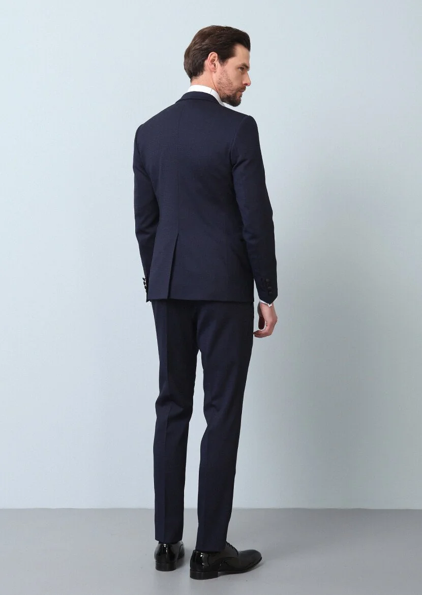 Saks Desenli Fashion Slim Fit Kruvaze Yaka Dokuma Smokin Takım Elbise - 6