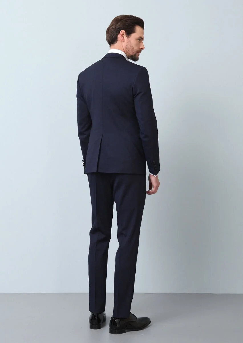 Saks Desenli Fashion Slim Fit Kruvaze Yaka Dokuma Smokin Takım Elbise - 6
