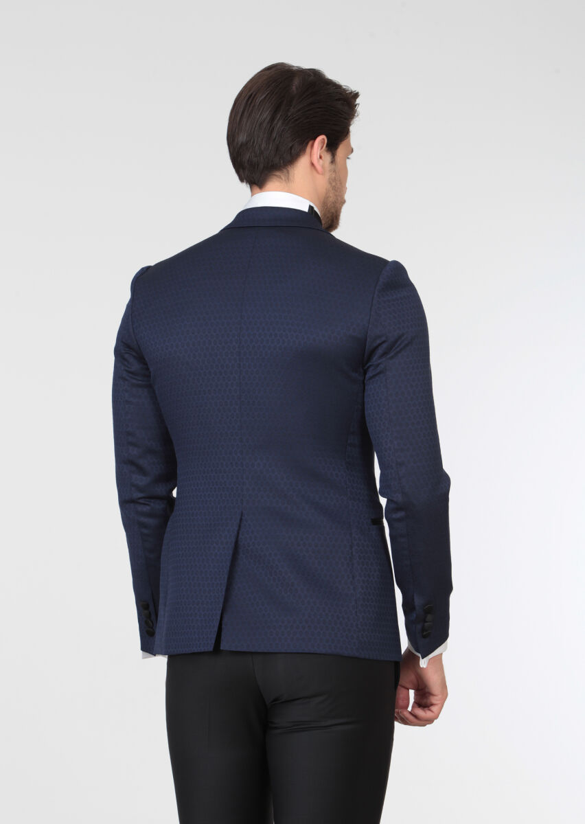 Saks Desenli Fashion Slim Fit Yün Karışımlı Smokin Ceket - 2