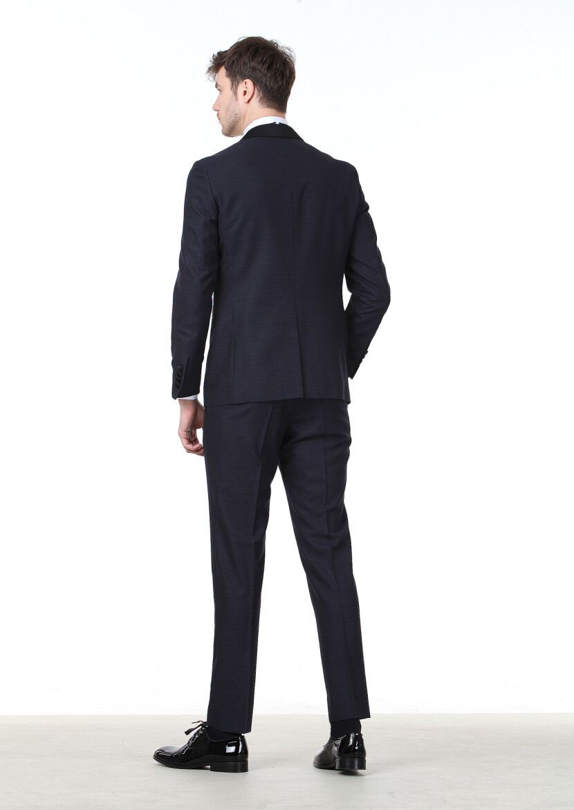 Saks Desenli Modern Fit Kruvaze Yaka Dokuma Smokin Takım Elbise - 4