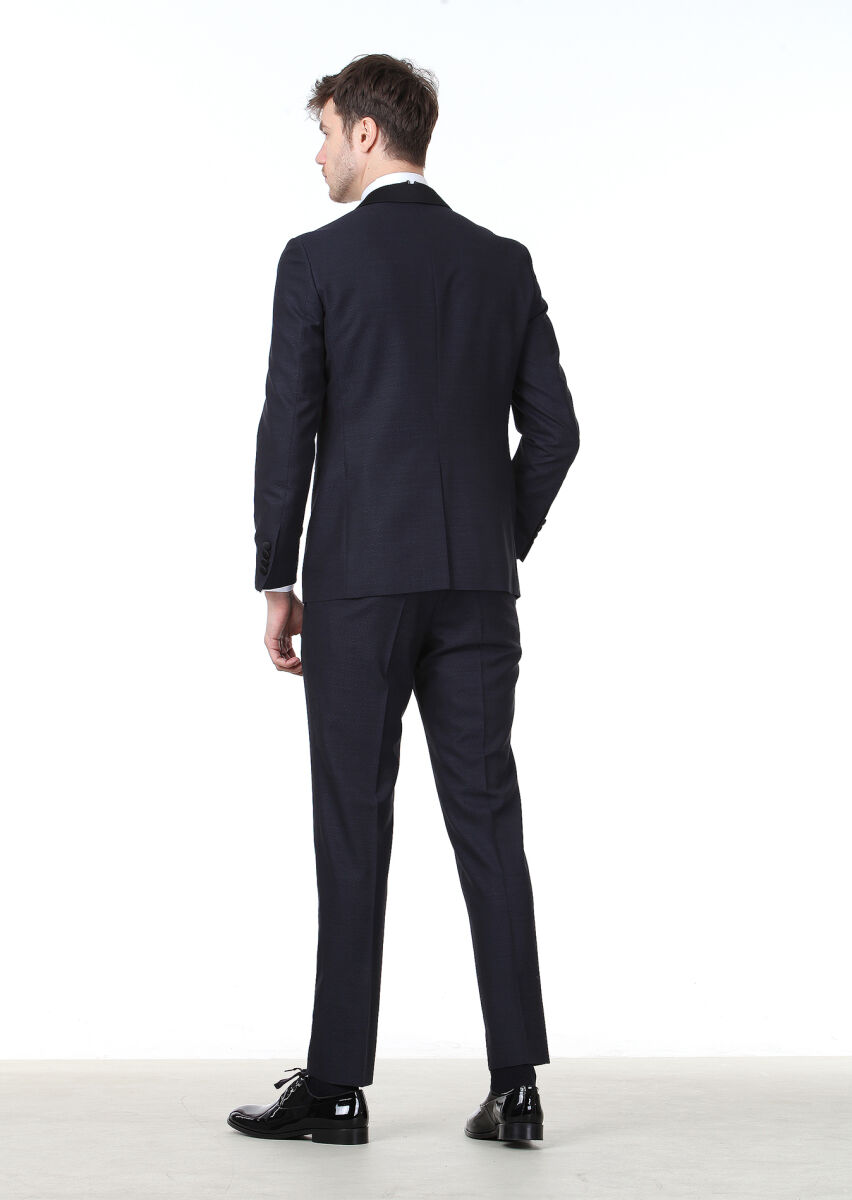 Saks Desenli Modern Fit Kruvaze Yaka Dokuma Smokin Takım Elbise - 4