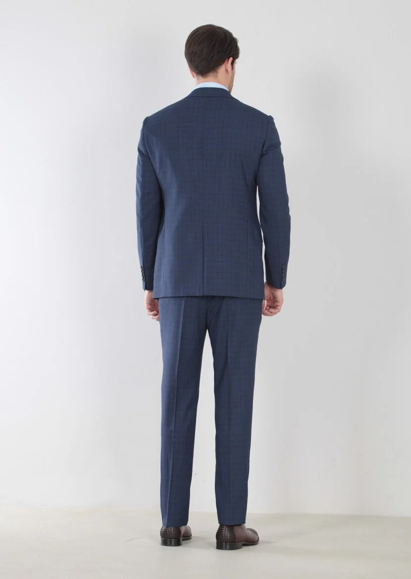 Saks Desenli Regular Fit %100 Yün Takım Elbise - 4