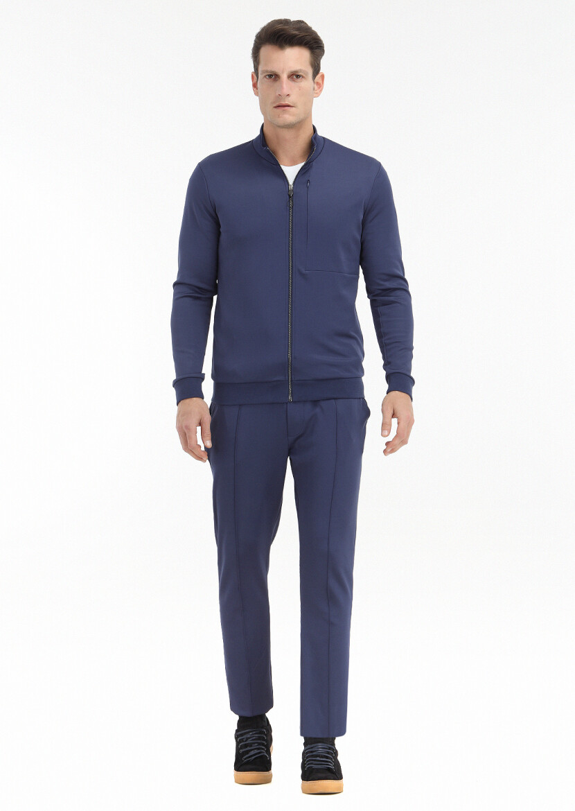 Saks Dik Yaka Düz Sweatshırt - 1