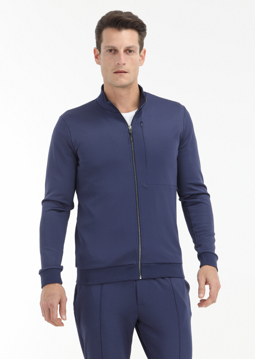 Saks Dik Yaka Düz Sweatshırt 