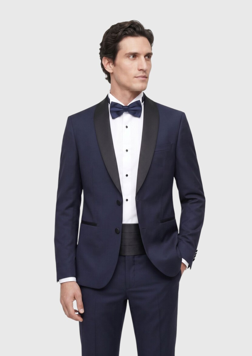 Saks Düz Fashion Slim Fit Kelebek Yaka Dokuma Smokin Takım Elbise - RAMSEY