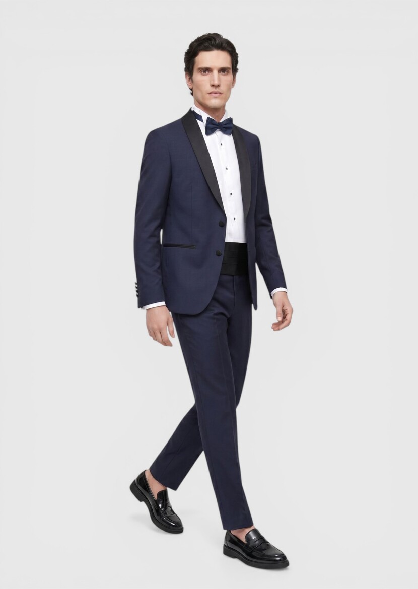 Saks Düz Fashion Slim Fit Kelebek Yaka Dokuma Smokin Takım Elbise - 3