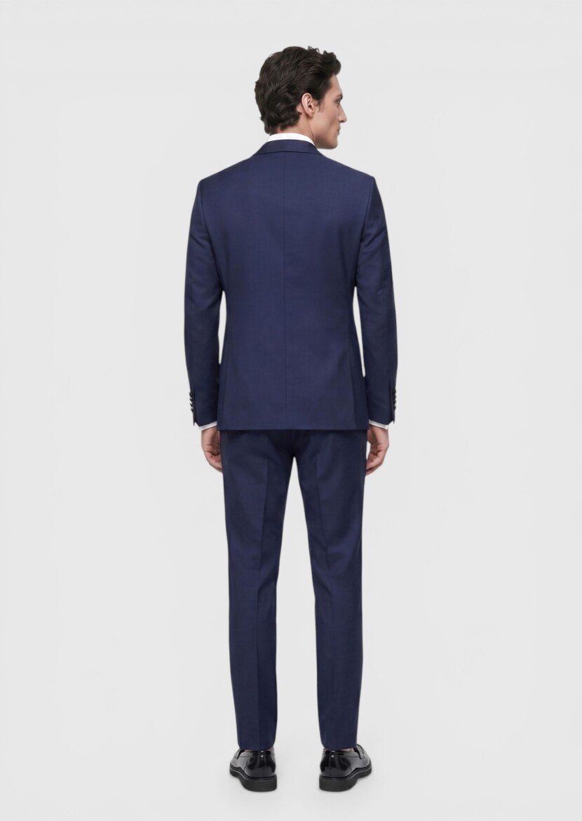 Saks Düz Fashion Slim Fit Kruvaze Yaka Dokuma Smokin Takım Elbise - 4