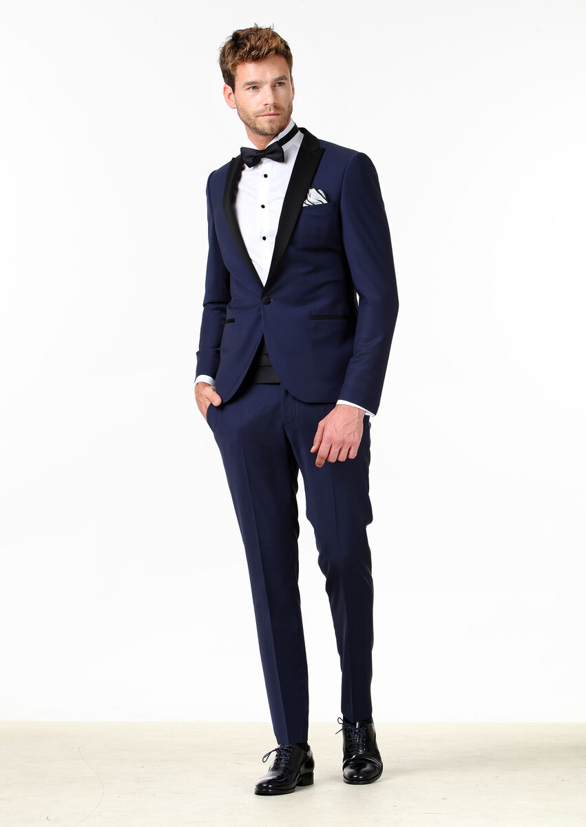 Saks Düz Fashion Slim Fit Kruvaze Yaka Dokuma Smokin Takım Elbise - 1