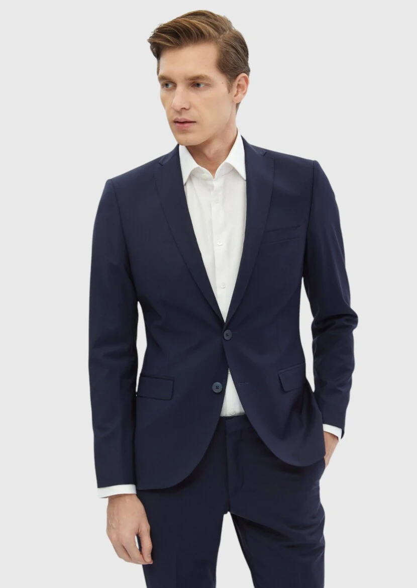 Saks Düz Fashion Slim Fit Yün Karışımlı Takım Elbise - 1