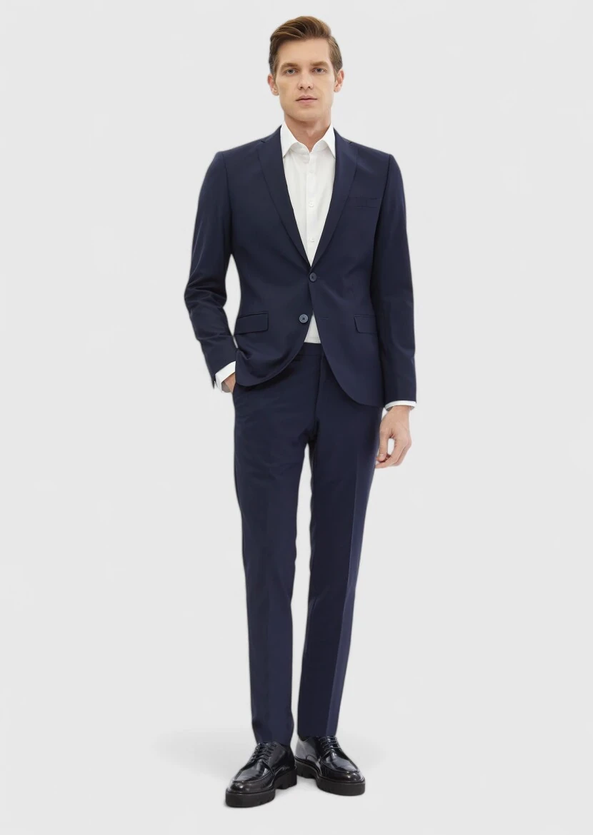 Saks Düz Fashion Slim Fit Yün Karışımlı Takım Elbise - 2