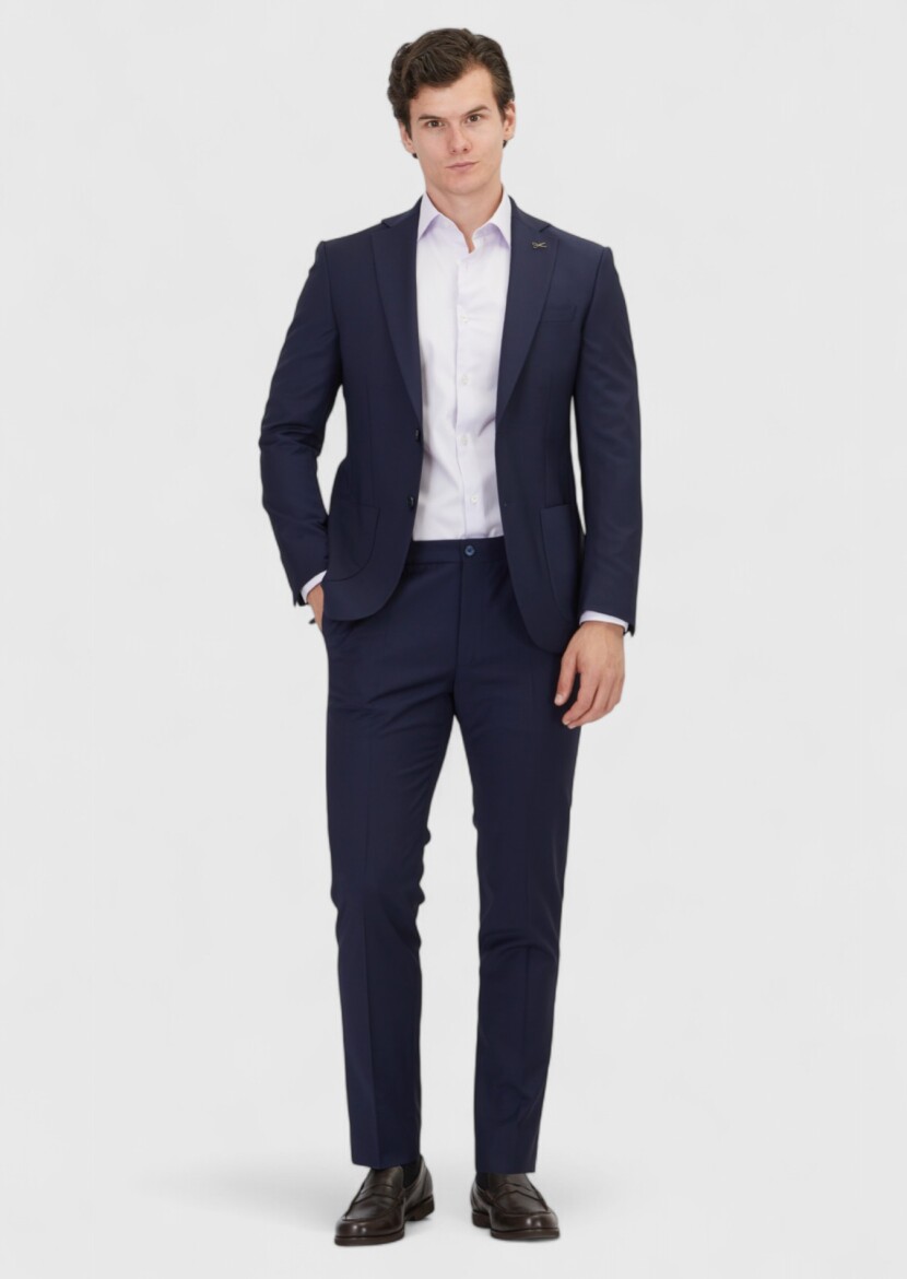 Saks Düz Modern Fit Yün Karışımlı Takım Elbise 