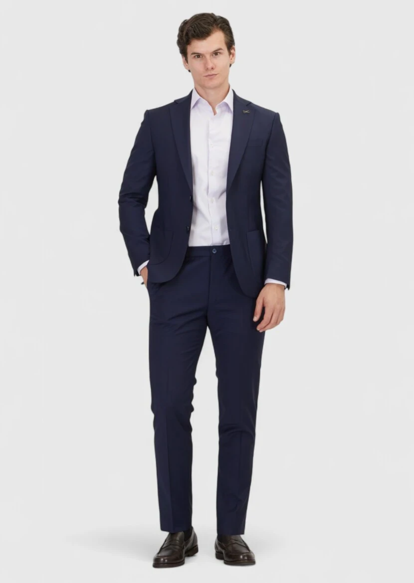 Saks Düz Modern Fit Yün Karışımlı Takım Elbise - 2