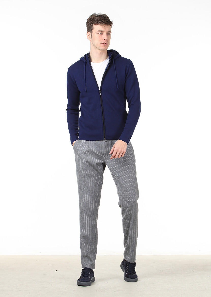 Saks Düz Örgü Yün Karışımlı Hırka - 3